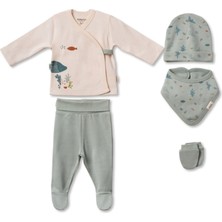 BabyCosy Organic Wear %100 Organik Pamuk 5’li Hastane Çıkış Seti – Yenidoğan Bebek Takımı (Zıbın, Pantolon, Şapka, Önlük, Eldiven)