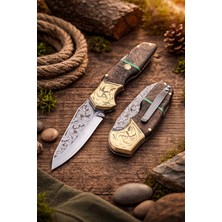 Şık Tasarım Katlanır Çakı – Gravürlü N690 Böhler Çelik, Stabilize Kabze