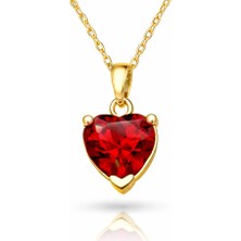 Gümüş Gold Kırmızı Taşlı Kalpli Kadın Kolye