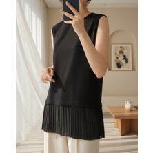 Moda Morfo Eteği Tül Detaylı Pliseli Penye Içlik -Siyah