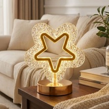 Fırsatkolik Içi Boş Yıldız Şeklinde Kristal LED Masa Lambası – Dokunmatik, 3 Renk Işık Modlu, Şarjlı Mini Dekoratif Gece Lambası (5067)