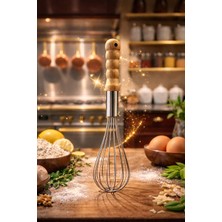 Kristella Home Profesyonel Paslanmaz Çelik Ahşap Saplı Çırpıcı