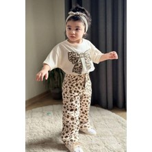 Butik Kız Çocuk %100 Pamuklu Leopar Desenli Pantolonlu 2'li Alt - Üst Takım