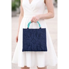 Ky Atelier Lacivert Saten Askılı Kapitone Portföy Çanta- El Yapımı Clutch- Abiye & Günlük Kullanım- Şık Kadın Çanta
