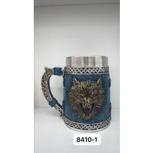 Fırsatkolik Büyük Boy Mavi Kurt Motifli Çelik Kupa Kod 8410-1