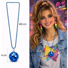Fırsatkolik Retro Disko Topu Şekilli 80&amp;#39;ler 90&amp;#39;lar Mavi Renk Plastik Kolye