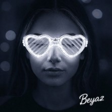 Fırsatkolik Beyaz LED Işıklı Kalp Gözlük – 3 Modlu Parti - Glow Gözlüğü (5067)