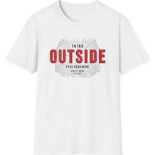 Tişört Kodu Think Outside Baskılı Regular Fit Tişört – Modern Streetwear Erkek/kadın T-Shirt