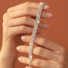 Valmont Accessories 16+2 cm Ayarlanabilir Beyaz Taşlı Işıltılı 3 Sıra Su Yolu Kadın Bileklik