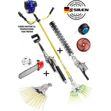 Silen Turbo Motorlu Benzinli Yan Tırpan + Dal Budama + Çit Kesme + Kancalı - Tırnaklı Zeytin & Badem Silkeleme Hasat Aparatı 6,8 Hp