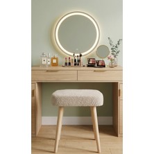 Mervish Decor Ahşap Ayaklı Kare Puf Tabure Makyaj Masası Önü