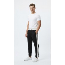 Hoxie Erkek Siyah Yanı Beyaz Şeritli Beli Lastikli Slim Fit Jogger Eşofman Altı