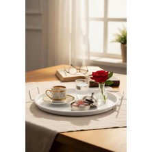 Lumindra Metal Sunum Tepsi.çay Kahve Pasta Tatlı Servis 24 cm Beyaz