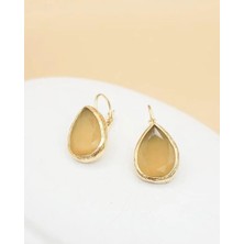 Nevoka Karamel Sarı Kedi Gözü Sıvama Altın Kaplama Iri Damla Küpe