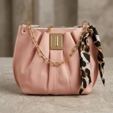 Pazarcan Leopar Desenli Fular Detaylı Pudra Pembesi Çanta