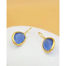 Nevoka Gök Mavi Kedi Gözü Sıvama Altın Kaplama Oval Küpe