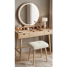 Mervish Decor Ahşap Ayaklı Baklava Desenli Kare Puf Tabure Makyaj Masası Önü