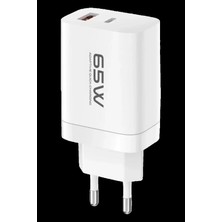 Marsilyan Konfulon C99Q 65W Pd Destekli Type-C ve USB Çift Çıkışlı Hızlı Şarj Adaptörü - Beyaz