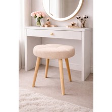 Mervish Decor Ahşap Ayaklı Baklava Desenli Yuvarlak Puf Tabure Makyaj Masası Önü