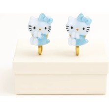 Makewell Fiyonklu Hello Kitty Sıkıştırmalı Küpe Deliksiz Kulağa Uygun Minik Prensese Hediye