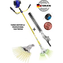 Silen Turbo Motorlu Benzinli Yan Tırpan + Çit Kesme + Tırnaklı Zeytin & Badem Silkeleme Hasat Aparatı 6,8 Hp