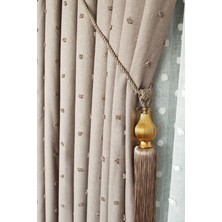 Keten Dokulu Ponponlu Vizon Pano Fon Perde Tek Kanat Sık Pileli