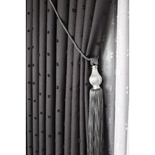 Keten Dokulu Ponponlu Antrasit Pano Fon Perde Tek Kanat Sık Pileli