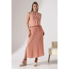 Etnik Nakışlı Bohem %100 Viskon Yandan Yırtmaçlı Takım