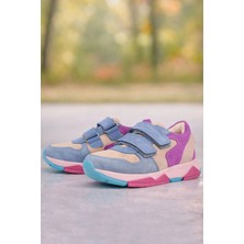 Rakerplus Hakiki Deri Pudra Mavi Fuşya Çocuk Sneakers Spor Ayakkabı