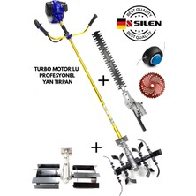 Silen Turbo Motorlu Benzinli Yan Tırpan + Çift Toprak Çapalama + Çit Budama Aparatı 6,8 Hp