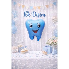 Deha Parti Erkek Mavi Diş Şeklinde Folyo Balon, Ilk Diş Buğdayı Balonu