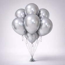Deha Parti 15 Adet Metalik Gümüş Balon - Doğum Günü Konsepti - Parti Malzemeleri - Bride To Be Malzemeleri