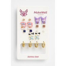 Makewell Tatlı My Melody Çelik Küpe 9'li Set Paslanmaz Çelik Kız Çocuk Hediye