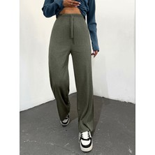 Moda Morfo Bağcık Detaylı Salaş Fitilli Pantolon        -Haki