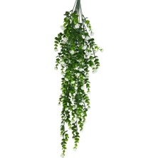Yapay Çiçek Beyaz Sarkan Lotus Çiçekli Okaliptus Şimşir Yapay Sarmaşık 5dal 60CM