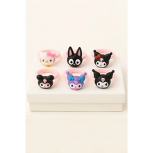 Makewell Hello Kitty Prenses Yüzük 6'li Set Ayarlanabilir Kız Çocuk Kız Çocuk Hediye