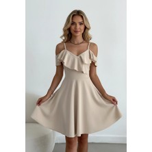 Kadın Askılı Omuz Fırfırlı Elbise