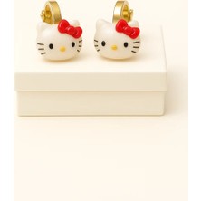 Makewell Hello Kitty Kedisi Sıkıştırmalı Küpe Deliksiz Kulağa Uygun Kız Çocuk Hediye