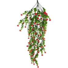 Yapay Çiçek Kırmızı Sarkan Lotus Çiçekli Okaliptus Şimşir Yapay Sarmaşık 5dal 60CM