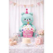 Deha Parti Doğum Günü Ayıcığı Folyo Balon Tatlı Cupcake Tasarım - Retro Pembe