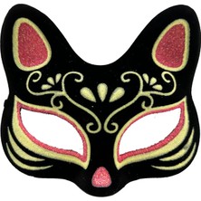 Runaway Siyah Süet Kırmızı Sarı Simli Kedi Maskesi