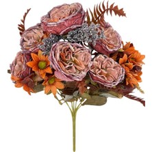 Nettenevime Yapay Çiçek Kızıl Kahve Kuru Şakayık Aranjman Demeti 9dallı 6kafalı Buket Büyük Boy 45*35CM