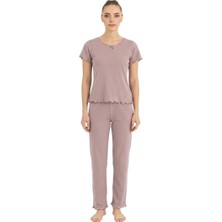 Royam Seamlife Kadın %100 Pamuk Kalp Desenli Kısa Kollu Pijama Takımı 466542
