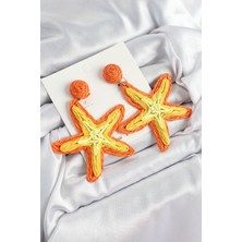 byasafkids Pirinç Turuncu Deniz Yıldızı Model Gold Renk Kadın Hasır Küpe