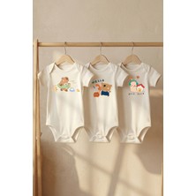 Pamuk Saray %100 Organik Pamuk Sevimli Hayvan Figürü Baskılı Kısa Kollu Çıtçıtlı Bebek Body Zıbın