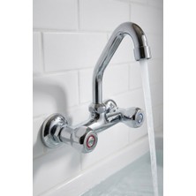 Ralken Duvardan Klasik Çevirmeli Mutfak Evye Bataryası Volonu Musluk Çift Su Girişli Duvardan Eski Tip