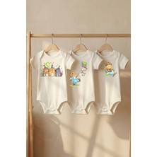 Pamuk Saray %100 Organik Pamuk Sevimli Hayvan Figürü Baskılı Kısa Kollu Çıtçıtlı Bebek Body Zıbın