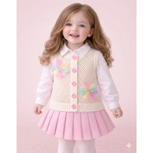 Mihrumay Kız Bebek ve Çocuk Ajurlu Çiçekli 4 Mevsim Yelek