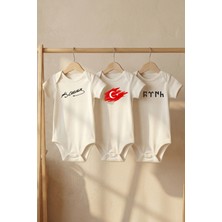 Pamuk Saray %100 Organik Pamuk Türk Bayrağı Baskılı Kısa Kollu Çıtçıtlı Bebek Body Zıbın