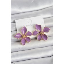 byasafkids Mor Mineli Çiçek Model Pirinç Kadın Küpe